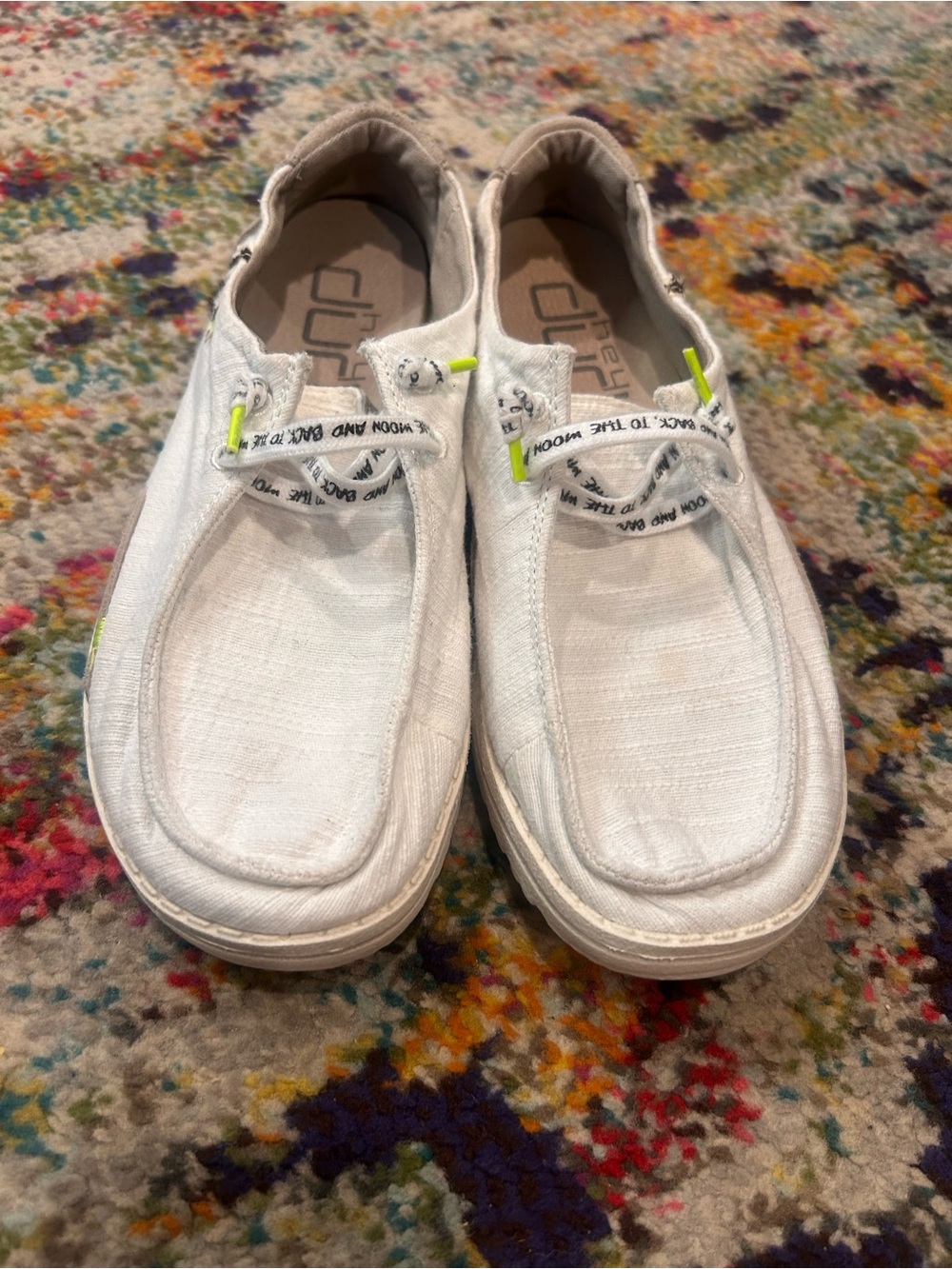 Hey Dude White Slip-On Loafers with Neon Accents